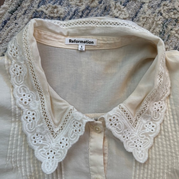 Reformation White Lace Collar Blouse NWOT Size Small Romantic Cottagecore - Picture 2 of 3
